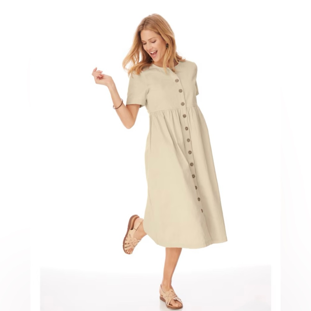 Blair Tan Button Front Midi Sundress